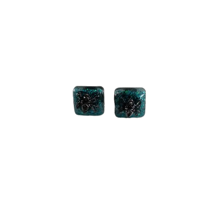 Earrings - Resin square studs with silver spider