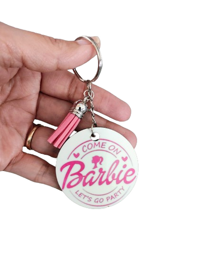 Keychain - Double sided sublimated Barbie with acrylic tassel