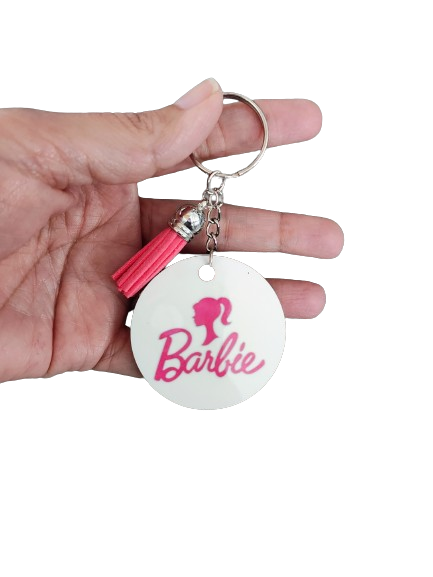 Keychain - Double sided sublimated Barbie with acrylic tassel