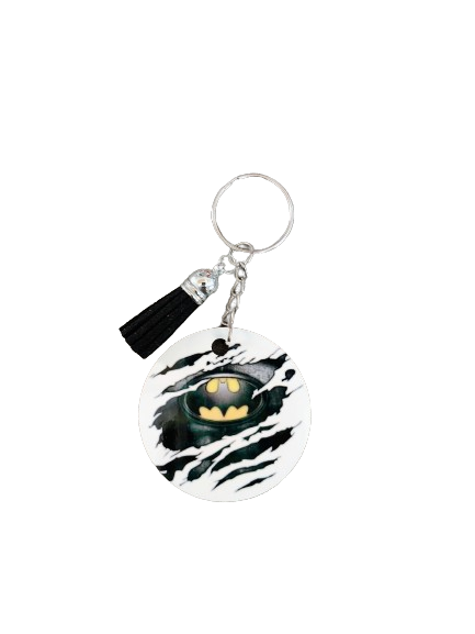 Keychain - Double sided sublimated Batman with acrylic tassel