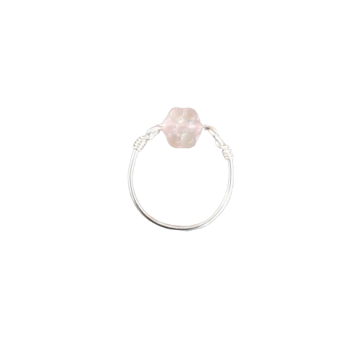 Ring - Pink flower glass bead on silver 18 gauge wire