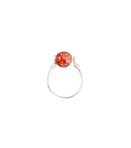 Ring - Red glass bead on silver 18 gauge wire