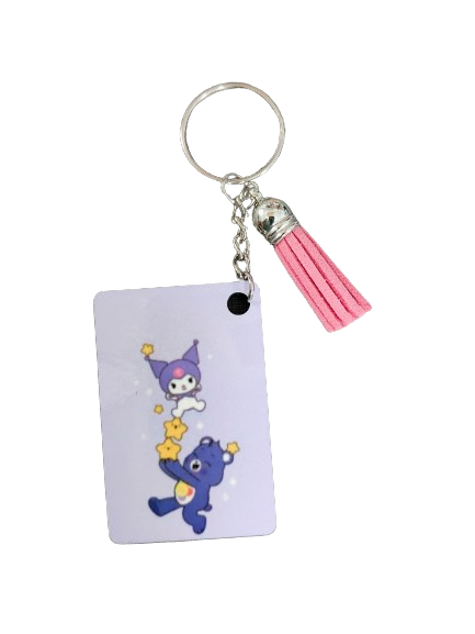 Keychain - Double sided sublimated Kuromi & Harmony Bear with acrylic tassel