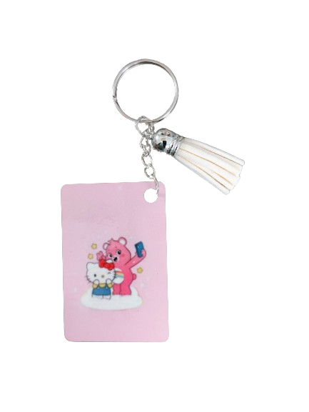 Keychain - Double sided sublimated Hello Kitty & Cheer Bear with acrylic tassel