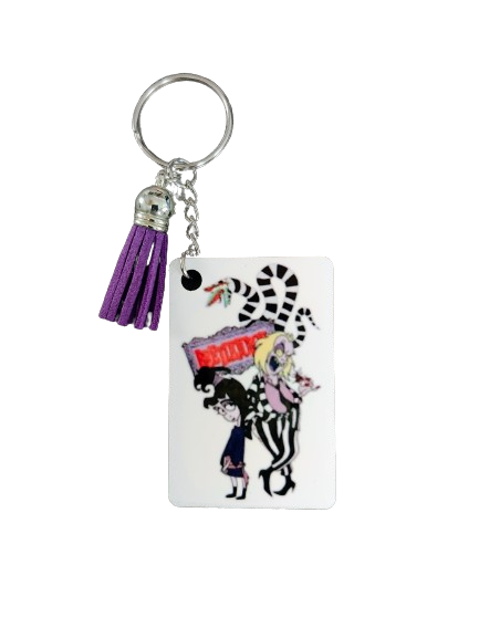 Keychain - Double sided sublimated Beetlejuice with acrylic tassel