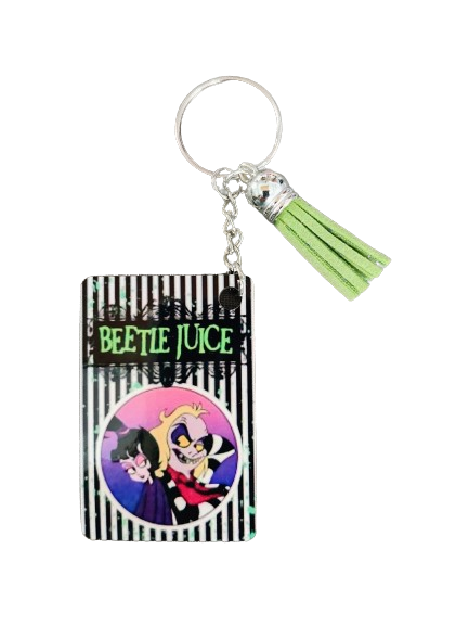 Keychain - Double sided sublimated Beetlejuice with acrylic tassel