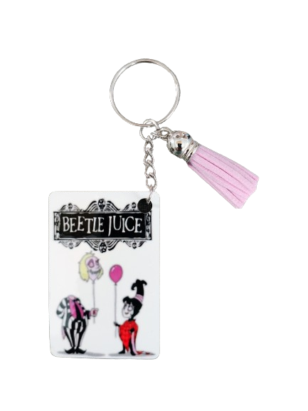 Keychain - Double sided sublimated Beetlejuice with acrylic tassel