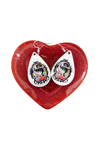 Earrings - Double sided sublimated Beetlejuice image on silver hook