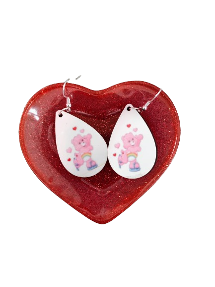 Earrings - Double sided sublimated Care bear image on silver hook