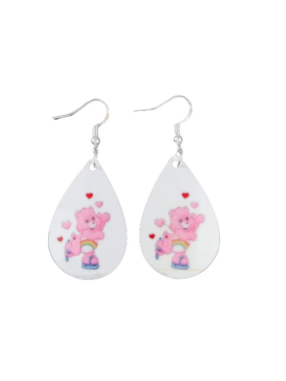 Earrings - Double sided sublimated Care bear image on silver hook