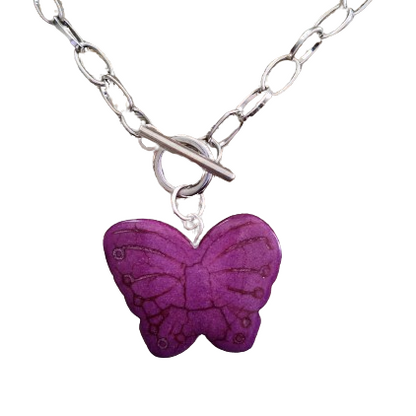 Necklace - 18 inches silver chain with stone butterfly and toggle Jewelry Clasp