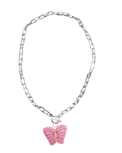 Necklace - 18 inches silver chain with stone butterfly and toggle Jewelry Clasp