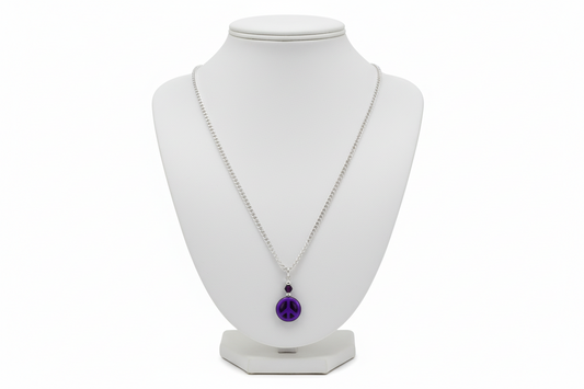 Necklace - 18.5 inches silver chain with stone peace charm and silver lobster Clasp