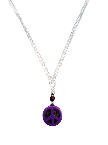 Necklace - 18.5 inches silver chain with stone peace charm and silver lobster Clasp