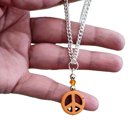 Necklace - 18.5 inches silver chain with stone peace charm and silver lobster Clasp