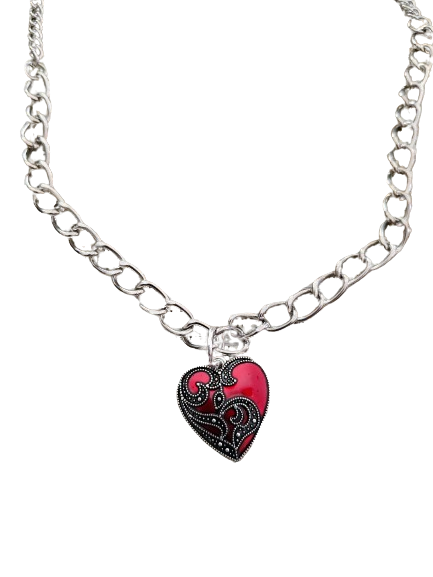 Necklace - 19 inches silver chain with silver heart charm and silver lobster Clasp