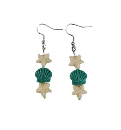 Earrings - Starfish & Sea shell on silver hook