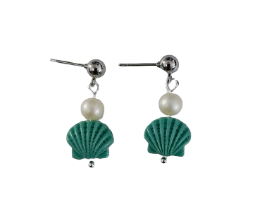 Earrings - Starfish/Sea shell with pearl bead on silver post