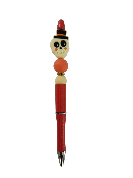 Pen - Skull silicon beaded acrylic pen (black ink)