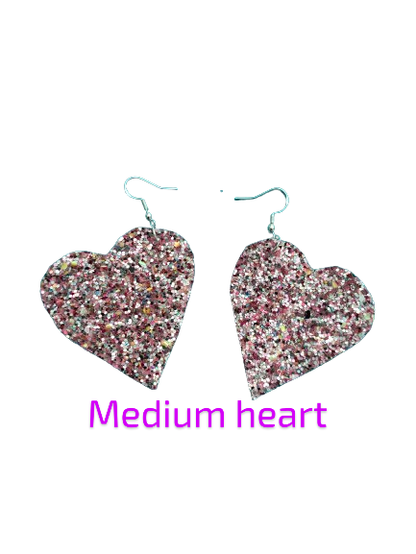 Earrings - Pink glitter faux leather heart on silver hook