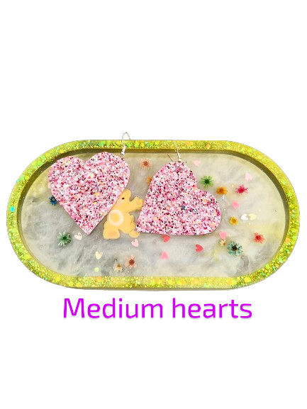 Earrings - Pink glitter faux leather heart on silver hook