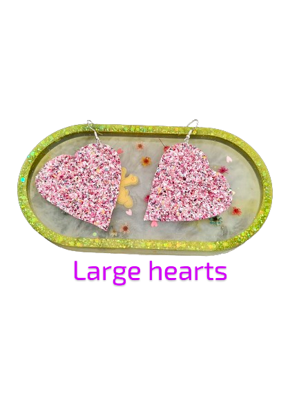 Earrings - Pink glitter faux leather heart on silver hook