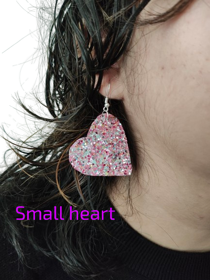 Earrings - Pink glitter faux leather heart on silver hook