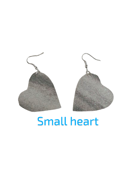 Earrings - Black & White pattern glitter faux leather heart on silver hook