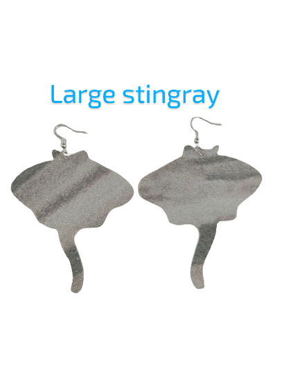 Earrings - Black & White pattern glitter faux leather stingray on silver hook