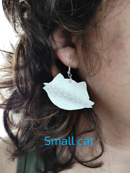 Earrings - Black & White pattern glitter faux leather cat on silver hook