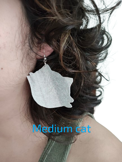 Earrings - Black & White pattern glitter faux leather cat on silver hook