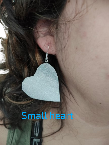 Earrings - Black & White pattern glitter faux leather heart on silver hook