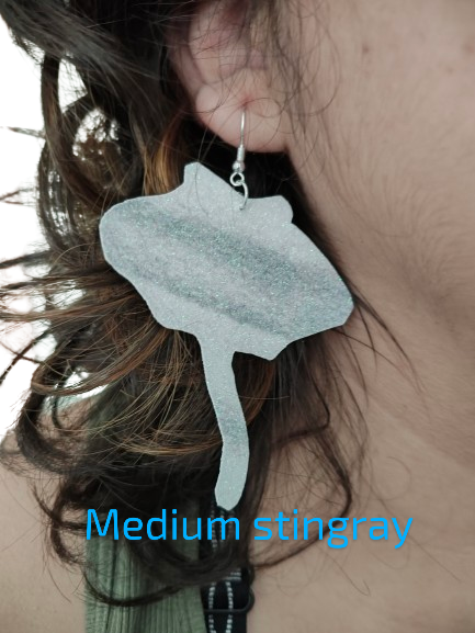 Earrings - Black & White pattern glitter faux leather stingray on silver hook