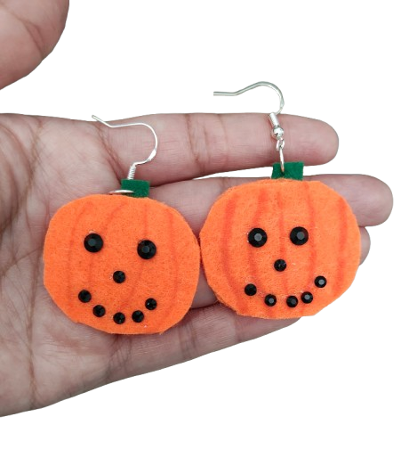 Earrings - Felt pumpkin shape on silver hook