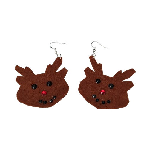 Earrings - Felt reindeer shape on silver hook