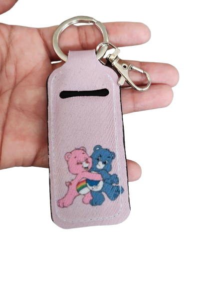 Keychain - Sublimated lipstick holder (Pink & Blue care bears)