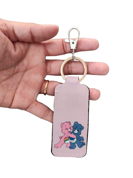 Keychain - Sublimated lipstick holder (Pink & Blue care bears)