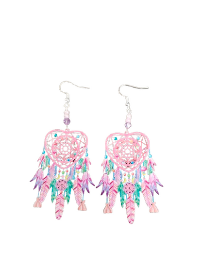 Earrings - Filigree dream catcher with beads on silver hook