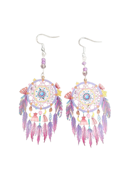 Earrings - Filigree dream catcher with beads on silver hook