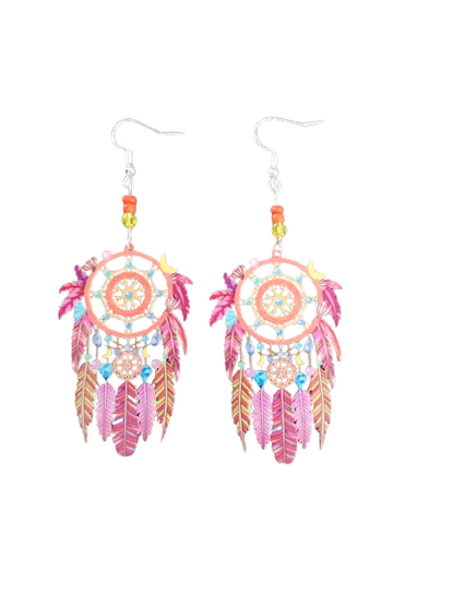 Earrings - Filigree dream catcher with beads on silver hook