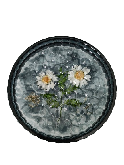 Knickknack - Resin dried flowers round textured trinket dish