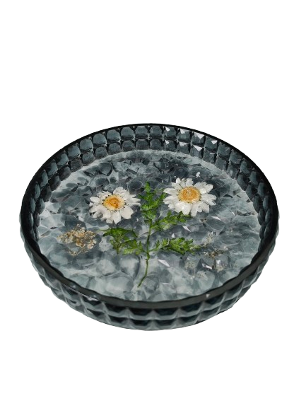 Knickknack - Resin dried flowers round textured trinket dish