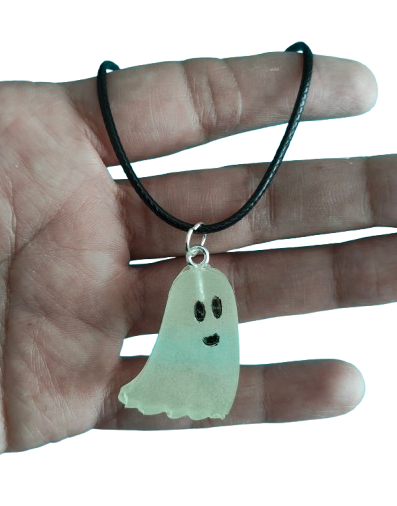 Necklace - 17.5 inches black waxed cord with Glow in the dark resin ghost