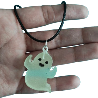 Necklace - 17.5 inches black waxed cord with Glow in the dark resin ghost