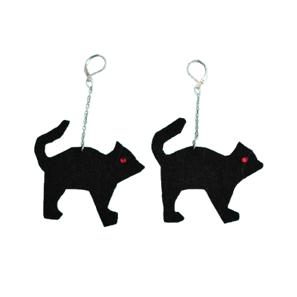 Earrings - Felt cat on stainless steel chain drop on silver french hook