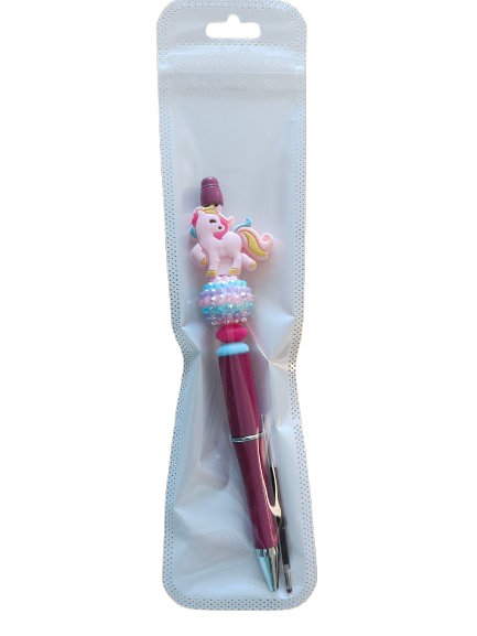 Pen - Unicorn silicon beaded acrylic pen (black ink)