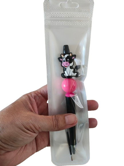 Pen - Cow silicon beaded acrylic pen (black ink)