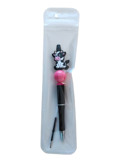 Pen - Cow silicon beaded acrylic pen (black ink)