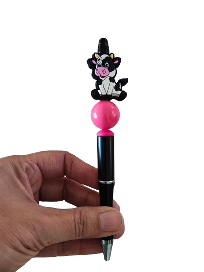 Pen - Cow silicon beaded acrylic pen (black ink)