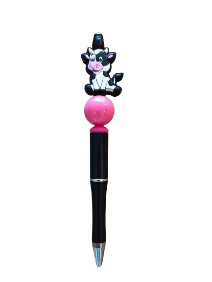 Pen - Cow silicon beaded acrylic pen (black ink)